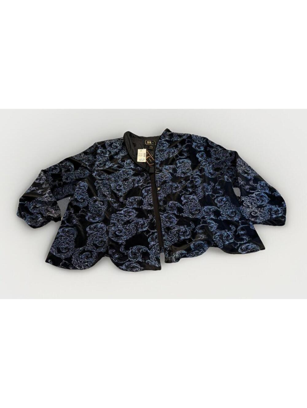 NWT Women’s R&K Evening Jacket Black With Sequin Blue Design Button Up Size 5X